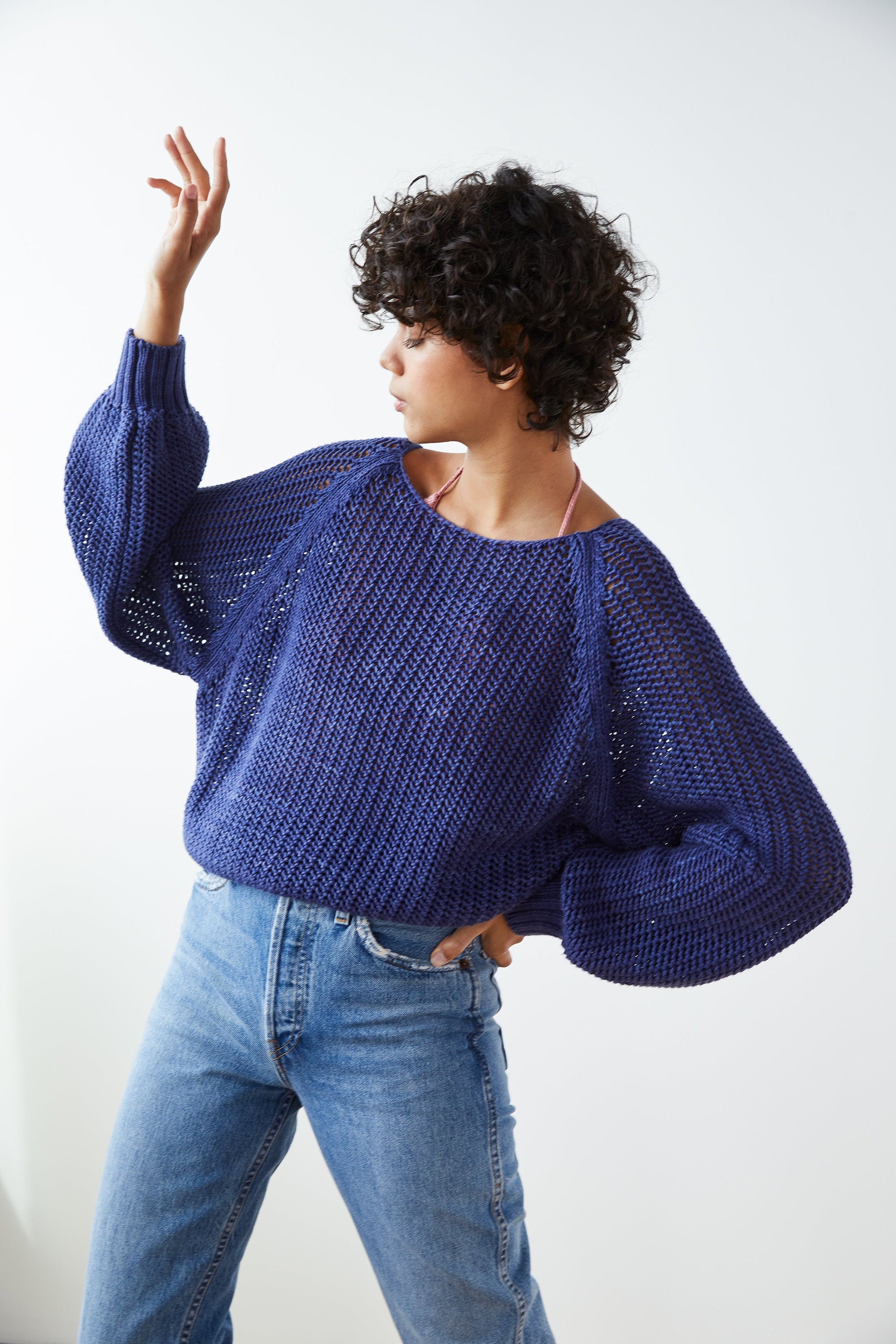 Adult Net Stitch Sweater - Blue Violet