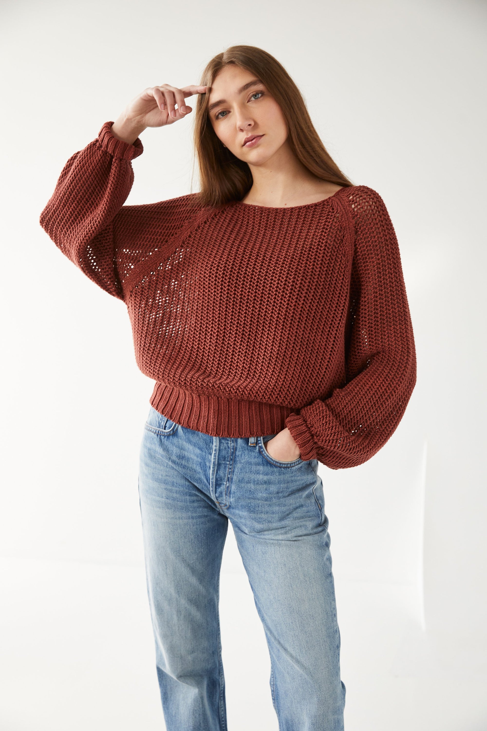 Adult Net Stitch Sweater - Cocoa Bean