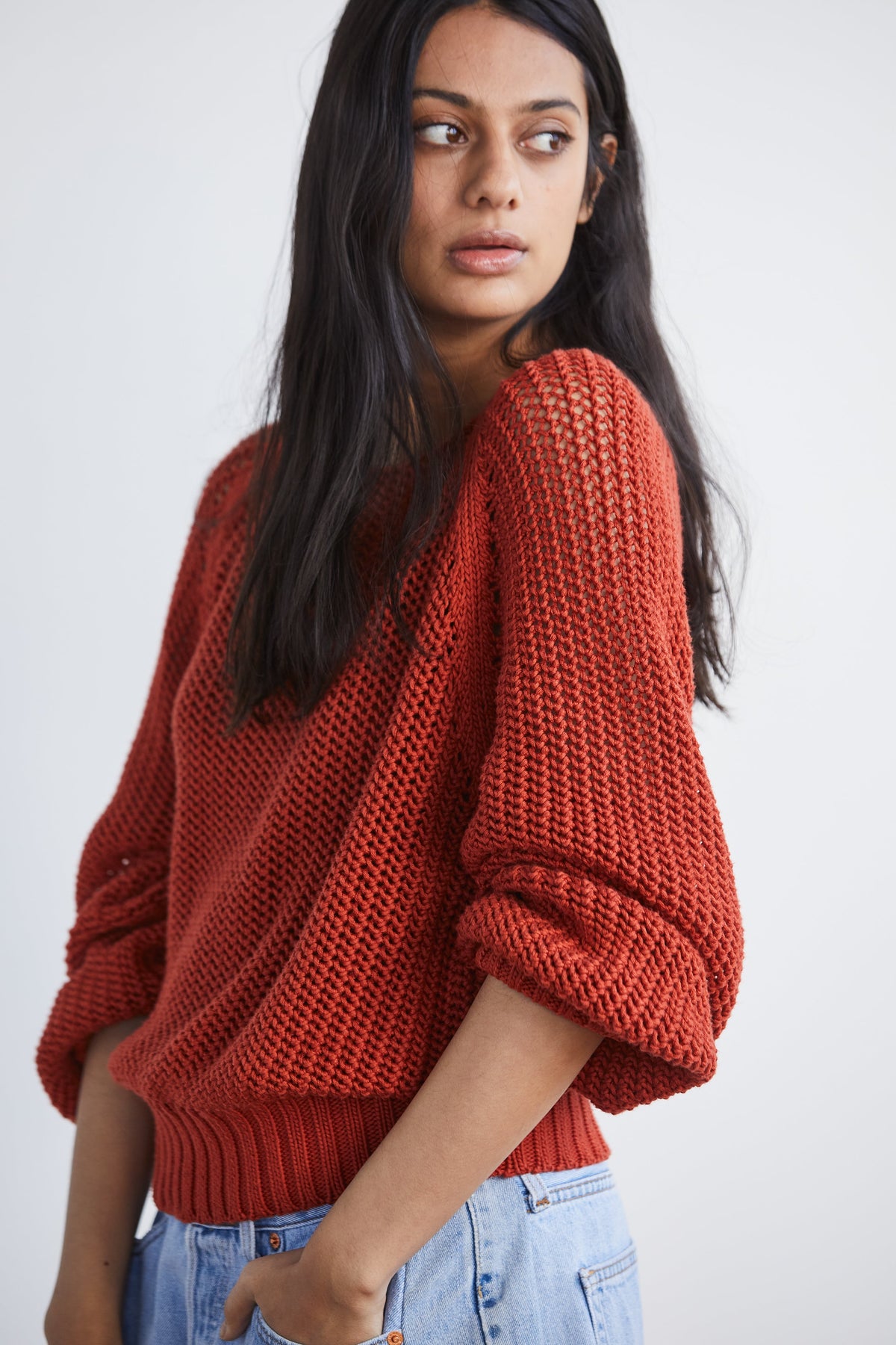 Adult Net Stitch Sweater - Paprika