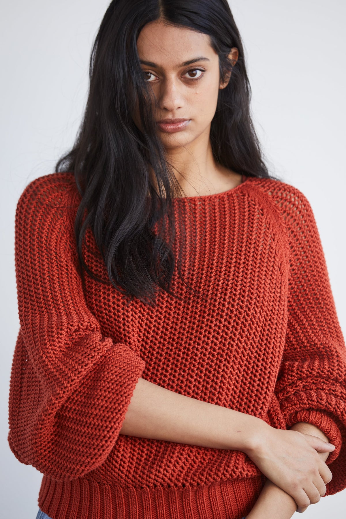 Adult Net Stitch Sweater - Paprika