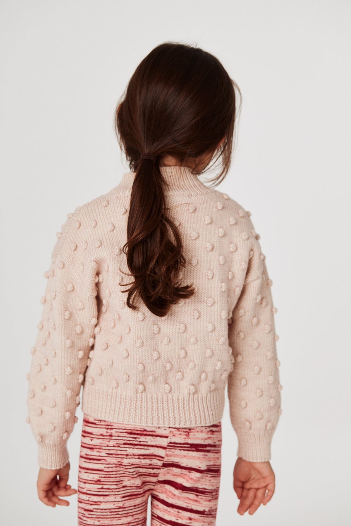 Mock Neck Popcorn Sweater - Dune+Model is 45 inches tall, 40lbs, wearing a size 4y