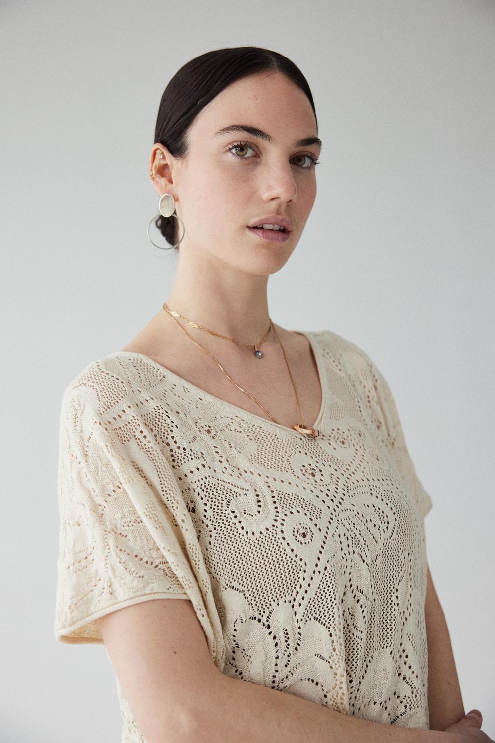 Adult Lace Cropped Tee - Marzipan