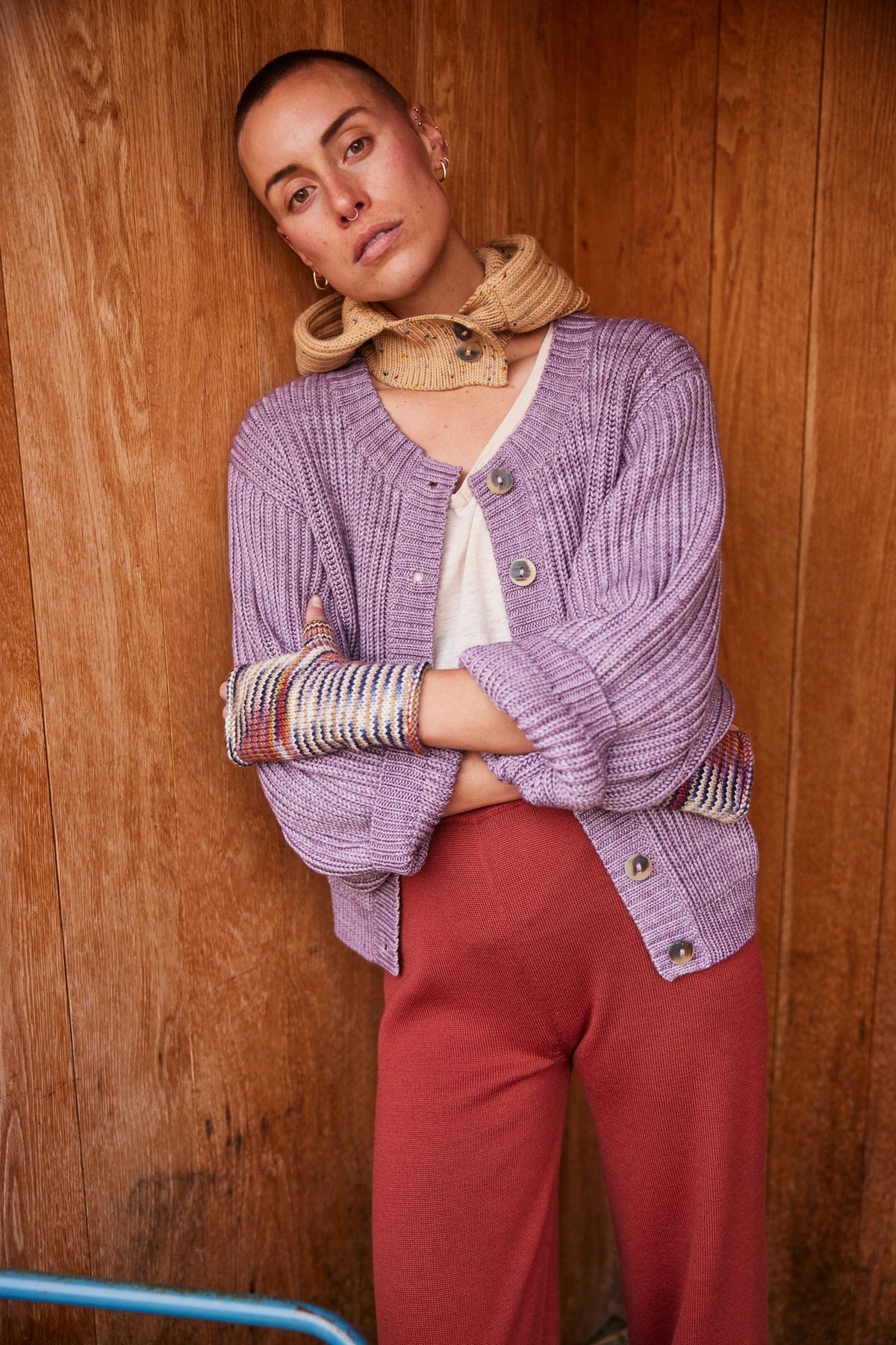 Adult Fisherman Cardigan - Periwinkle+Model is 5&#39;10&quot; | 32&quot; Bust | 25&quot; Waist | 36&quot; Hips | size 2, wearing a size X-Small/Small