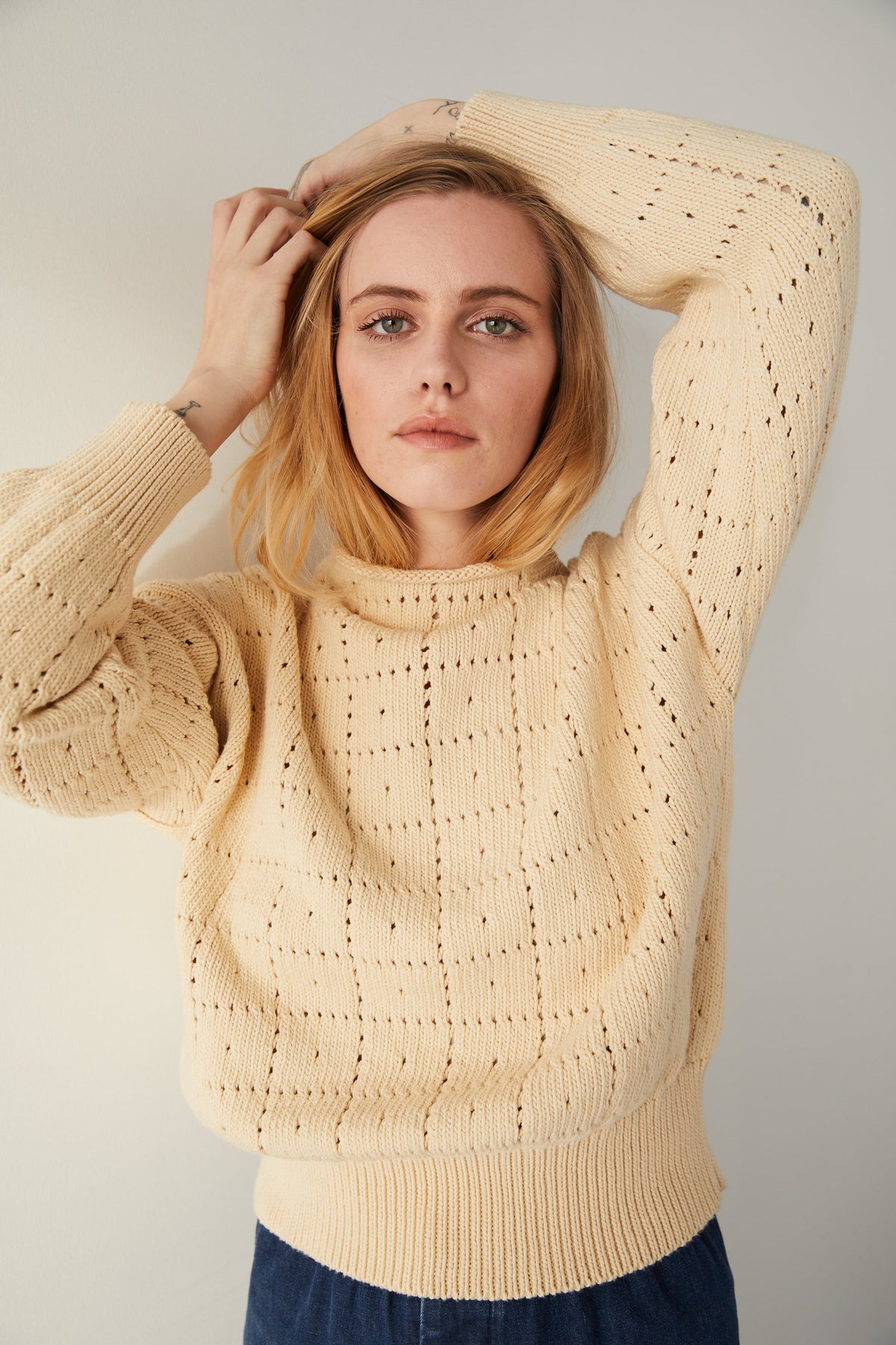 Adult Windowpane Sweater - Macadamia