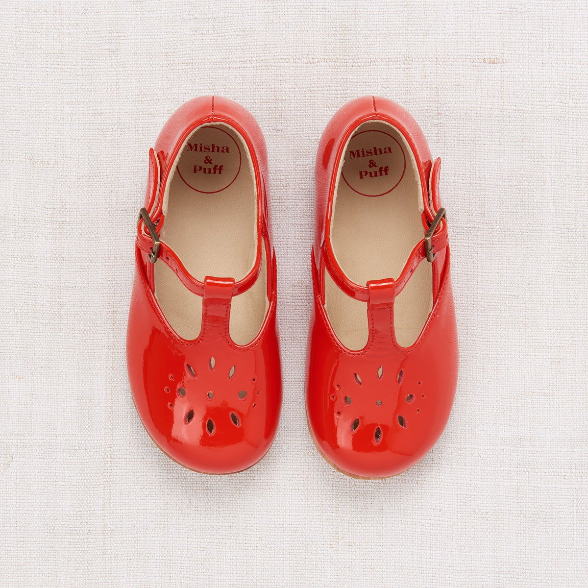 Sally T-Strap Shoes - Crimson Patent